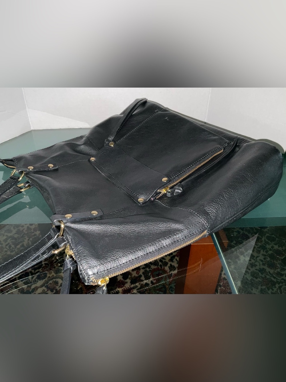 KOOBA BLACK PEBBLED LEATHER 2 STRAP SHOULDER BAG FRONT POCKET - VERY GOOD - Picture 10 of 14